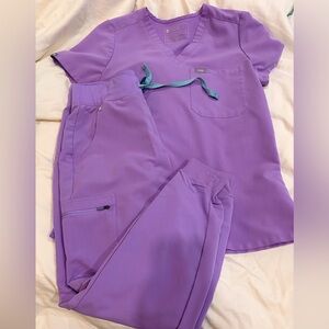 Figs Lavender Scrub Top XS regular rise joggers Small petite